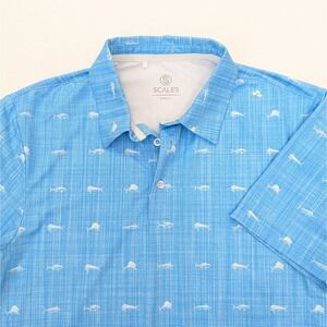 Scales Gear Polo Shirt Men's Size S Blue White Swordfish Marlin Performance Golf